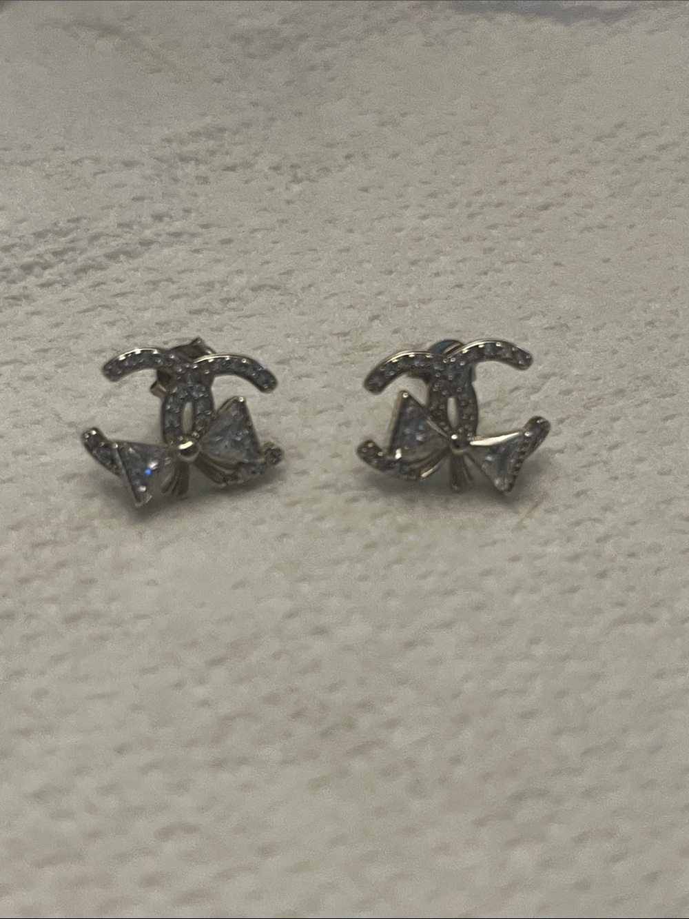 Silver Crystal Logo Stud Earrings - Silver